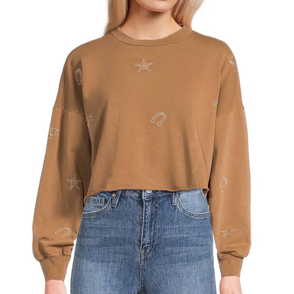 Lucky Brand Brown Sweatshirt with Star Embroidery